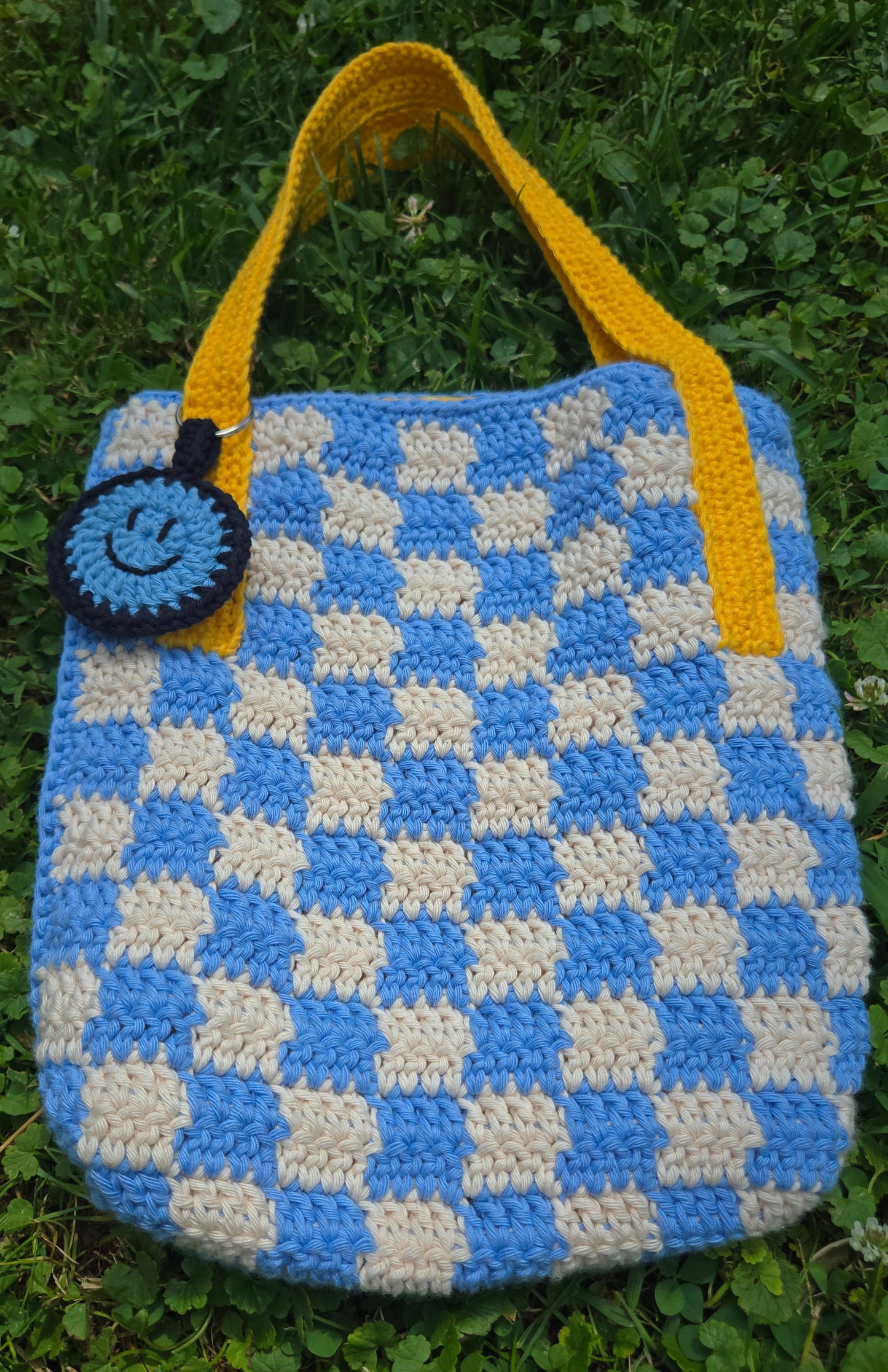 Sunny Skies Blue Checkered Tote Bag