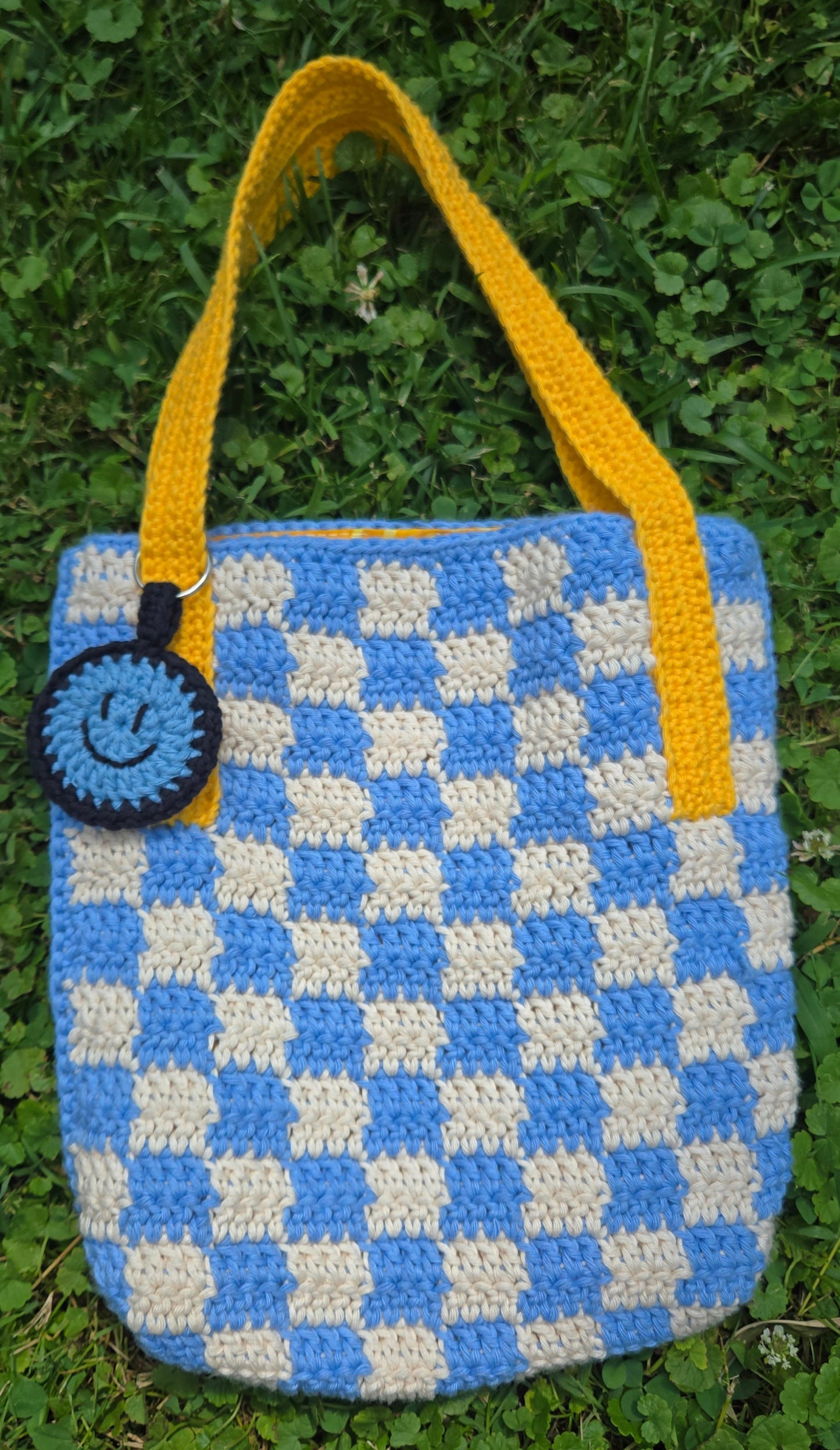 Sunny Skies Blue Checkered Tote Bag