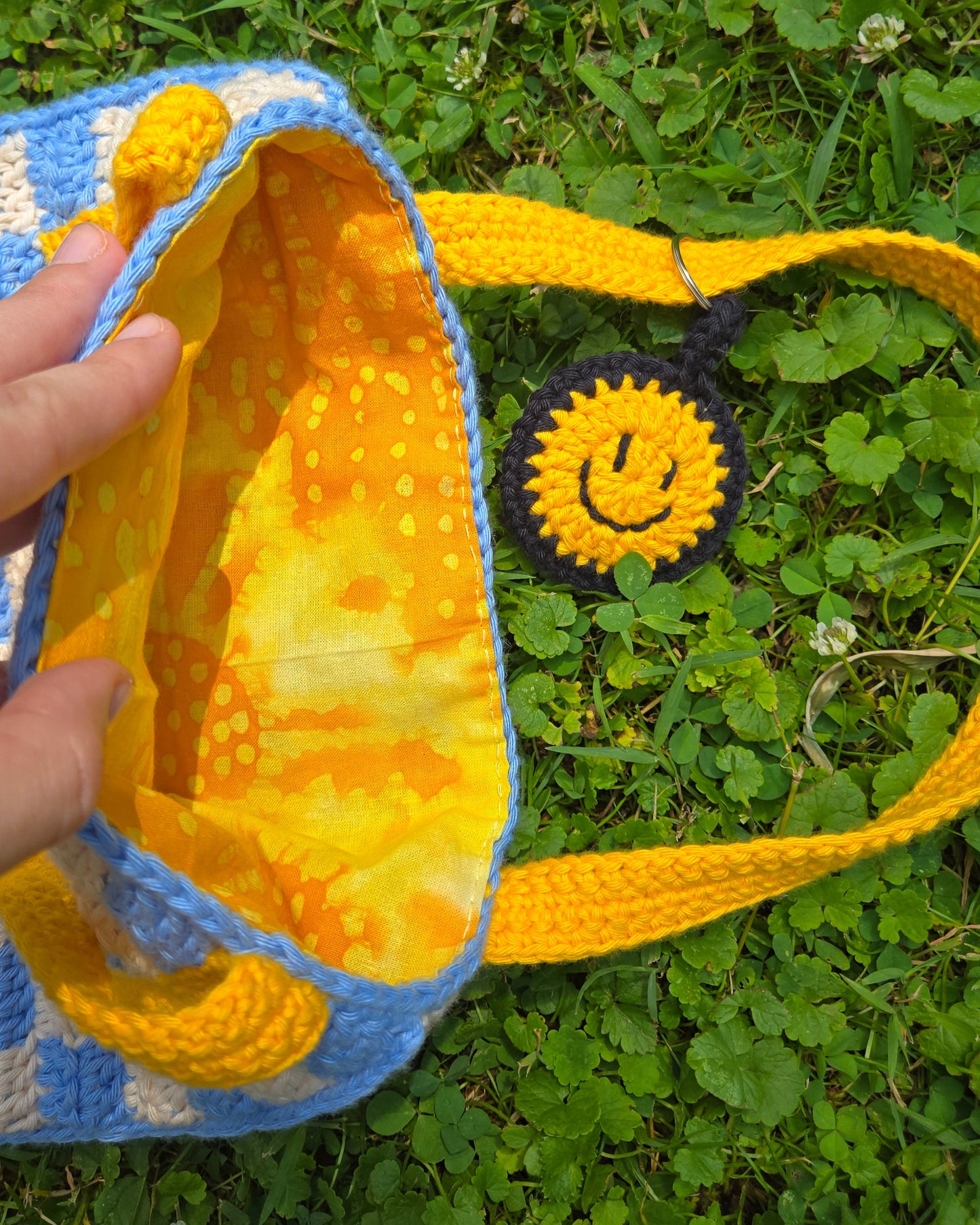 Sunny Skies Blue Checkered Tote Bag